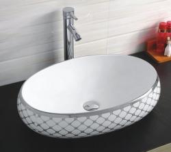 Раковина для ванной CeramaLux NC 262  59х16х41 накладная, овальная, керамическая/фарфоровая, цвет белый/хром, без отверстия под смеситель, без слива-перелива