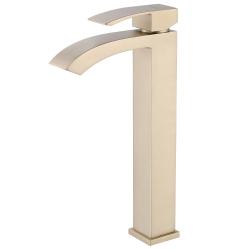 Смеситель для раковины/умывальника ABBER Wasserfall однорычажный, квадратный, неповоротный, высокий, длина излива 160 мм, латунь, цвет золото матовое