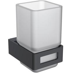 Стакан Boheme Q, с держателем, настенный, латунь/стекло, форма квадратная, для зубных щеток в ванную/туалет/душевую кабину, цвет черный