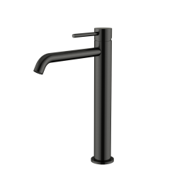 Смеситель для раковины/умывальника Knotlor Eclipse, высокий, однорычажный, неповоротный, керамический, длина излива 195 мм, нержавеющая сталь, цвет вороненая сталь