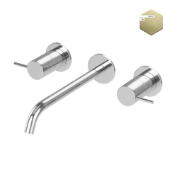 Смеситель для раковины Cezares Leaf, встраиваемый, двухвентильный, длина излива 220 мм, неповоротный, керамический, латунь, цвет Sunrise PVD, с донным клапаном, внутренний/скрытый монтаж