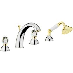 Смеситель для ванны/душа Webert Karenina двухвентильный, на борт ванны, излив 190 мм, неповоротный, латунь, цвет хром/золото