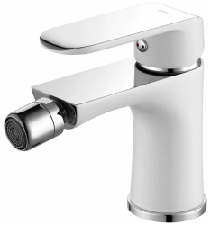 Смеситель для биде IDDIS Calipso, однорычажный, керамический картридж, вращающийся аэратор, длина излива 116 см, установка на биде, латунь, цвет белый/хром