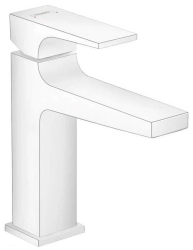 Смеситель для раковины Hansgrohe Metropol 110 однорычажный, фиксированный излив, длина 13,5 см, керамический, латунь, цвет матовый белый, со сливным клапаном Push-Open