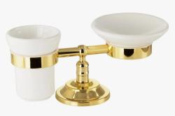 Стакан с мыльницей Migliore Mirella, с держателем, настольный, латунь/керамика, форма округлая, для зубных щеток/мыла в ванную/туалет/душевую кабину, цвет золото