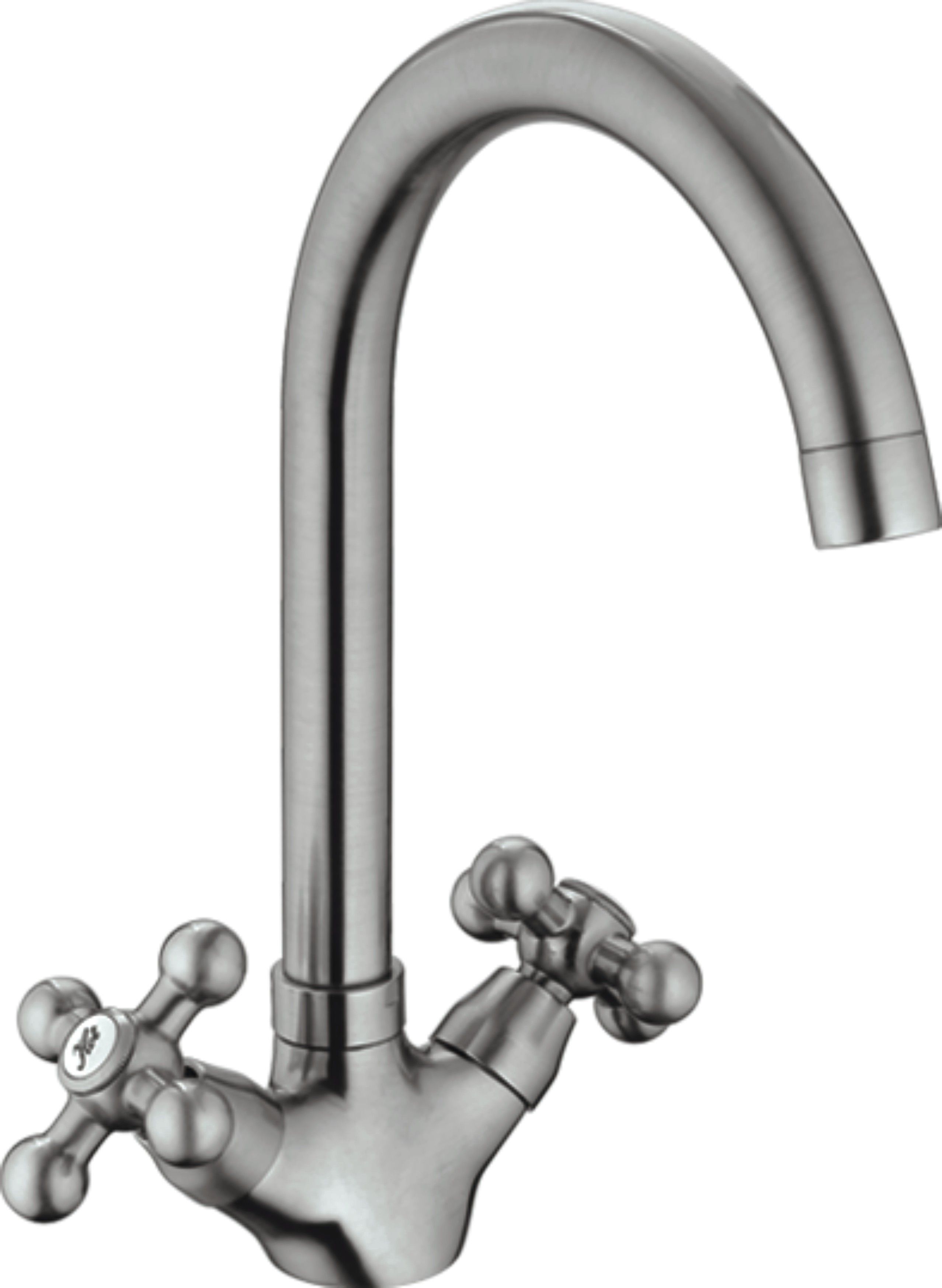 Смеситель для кухни/мойки HAIBA двухвентильный, поворотный, латунный, с высоким изливом, длина 287 мм, латунь, цвет сатин