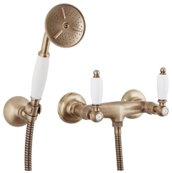 Смеситель для душа Cezares First, настенный, двухвентильный, без излива, керамический, латунь, цвет бронза