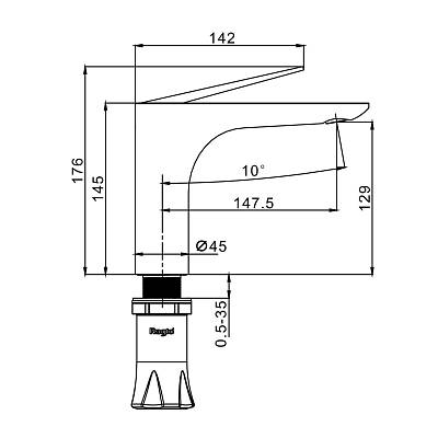 Смеситель для раковины/умывальника Raglo R21.10.03 однорычажный, неповоротный, фиксированный, излив длина 148 мм высота 129 мм латунь, цвет сатин золотой