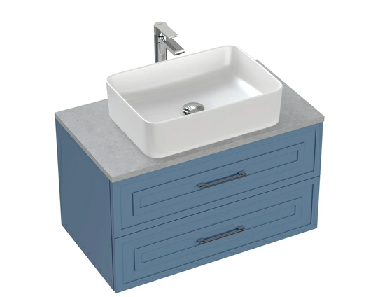 Тумба под раковину Cersanit CLASSIC 80 для COMO 80, подвесная, цвет голубой матовый, 2 выдвижных ящика, прямоугольная