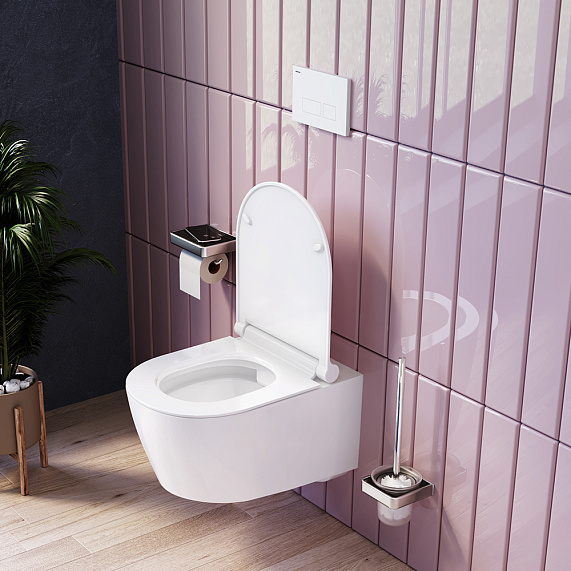 Унитаз подвесной Damixa Jupiter, цвет белый, горизонтальный (прямой, в стену) выпуск, безободковый, санфарфор, с сиденьем микролифт, дюропласт, под скрытый бачок