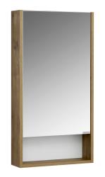 Зеркальный шкаф Акватон Сканди 45, 45х85х13 см, подвесной, цвет белый/дуб верона, зеркало, 1 распашная дверца/стеклянные полки, механизм доводчика, прямоугольный