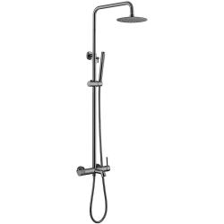 Душевая система Boheme Uno, высота 1400 мм, цвет оружейная сталь, комплект: однорычажный смеситель/излив/тропический душ (с верхней лейкой)/стойка/лейка/шланг, наружного монтажа