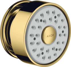Форсунка душевая Axor 1jet боковая, настенного монтажа, круглая, с 1 режимом, размер 6,5 см, металлическая, цвет полированное золото, в стену, для душа/ванной/душевой кабины