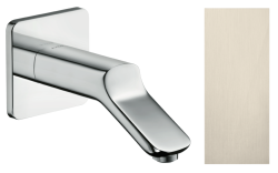 Излив для ванны Axor Urquiola, без переключателя на душ, настенный, неповоротный, латунь, цвет: шлифованный никель, квадратный, длина излива 17,1 см, встраиваемый/встроенный, для смесителя/ванны/ванной/душевой, без смесителя