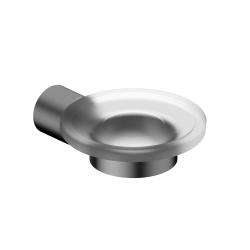 Мыльница с держателем ABBER Osten 316 настенная, нержавеющая сталь/стекло, подвесная, округлая, для душа/ванны/мыла, в ванную комнату, цвет матовое стекло/оружейная сталь брашированная AA185A8BGG