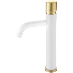 Смеситель для раковины/умывальника Boheme Stick, однорычажный, неповоротный, керамический, высокий, длина излива 135 мм, латунь, цвет белый/золото