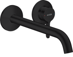 Смеситель для раковины/умывальника Axor One, однорычажный, с рычаговой рукояткой, настенный/встраиваемый, скрытого монтажа, фиксированный излив, длина излива 22 см, керамический, латунь, цвет матовый черный, незапираемый сливной набор