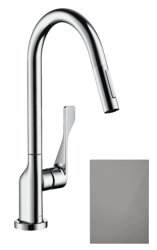 Смеситель для кухни/мойки Axor Citterio 250, однорычажный, керамический, с поворотным/вытяжным изливом, длина 22 см, латунь, цвет полированный черный хром, кухонный