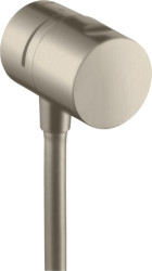 Шланговое подсоединение Axor Uno Fixfit Stop, с запорным вентилем, размер 6 см, цвет шлифованный никель, круглое, настенное, латунное, с обратным клапаном, подключение для душевого шланга