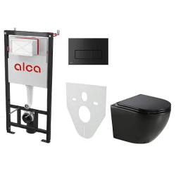 Сет инсталляция с кнопкой смыва (черный матовый) Alсa + унитаз Azario Grado, c сиденьем микролифт, система для подвесного унитаза, со скрытым смывным бачком (бак), с подвесным унитазом