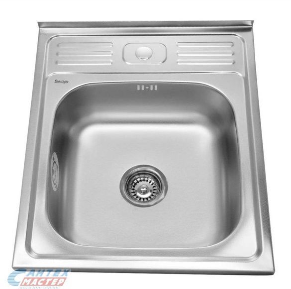 Мойка Sink Light, 50х60 см, толщина 0.8 мм, с крылом, с сифоном, накладная, нержавеющая сталь, прямоугольная, цвет полированная, отверстие под смеситель, для кухни, прямая, встроенная