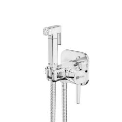 Смеситель с гигиеническим душем Lemark Solo встраиваемый, однорычажный, керамический, без излива, с гибким шлангом/с металлической лейкой, латунь, цвет хром