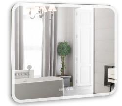Зеркало Azario Стив, 80х68 см, с LED/ЛЕД-подсветкой, с диммером, часы, прямоугольное, выключатель сенсорный, для ванны, навесное/подвесное/настенное