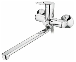 Смеситель для ванны/душа LEDEME настенный, однорычажный, поворотный, латунный, длина излива 400 мм, латунь, цвет хром