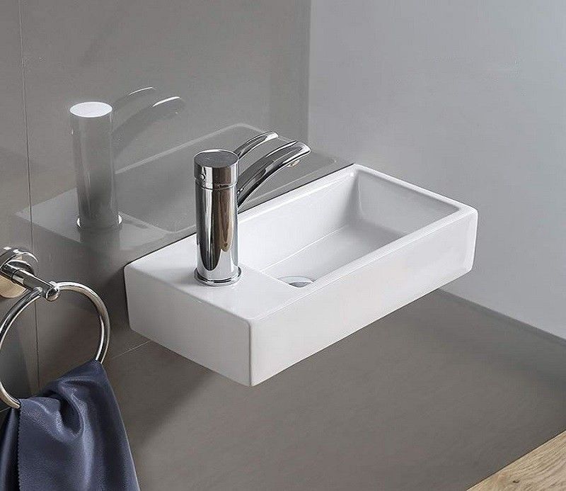 Раковина для ванной CeramaLux 9048DR 41х11х21 подвесная, прямоугольная, керамическая/фарфоровая, цвет белый, с отверстием под смеситель слева, без слива-перелива