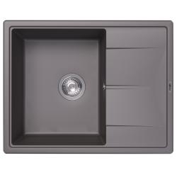 Мойка кухонная ABBER Quarz, 65х51х21,7 см, врезная, кварцевый композит, прямоугольная, цвет серый матовый, с крылом, без отверстия под смеситель, слив-перелив, врезная в столещницу, для кухни
