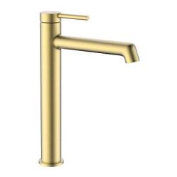 Смеситель для раковины/умывальника Raglo R20.15.03 однорычажный, высокий, неповоротный, фиксированный, излив длина 185 мм высота 236 мм латунь, цвет сатин золотой