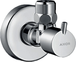Вентиль Axor S угловой, одновентильный, запорный, латунь, цвет: хром, керамический, подключение к стене 1/2", отвод 3/8"