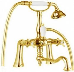 Смеситель для ванны/душа Cezares Lord, на борт ванны, двухвентильный, поворотный, длина 285 мм, керамический, латунь, цвет золото 24 карат