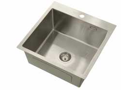 Мойка Ukinox Практика, 50х50 см, врезная, стальная, квадратная, цвет брашированная сталь, с отверстием под смеситель, крепежи, выпуск, перелив, без крыла, для кухни PRB500.500 -GT10C 0CW & S