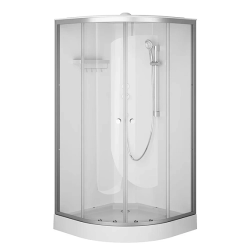 Душевая кабина AM.PM X-Joy 100x100 см поддон низкий, четверть круга/угловая, стекло прозрачное 4 мм, заднее белое, с верхним душем, профиль серебристый, без гидромассажа, с крышей