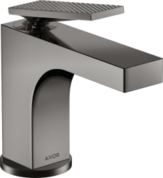 Смеситель для раковины/умывальника Axor Citterio 90, однорычажный, с рычаговой рукояткой с текстурой, фиксированный излив, длина излива 11,2 см, керамический, латунь, цвет полированный черный хром, со сливным гарнитуром