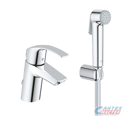 Смеситель Grohe Eurosmart New с гигиеническим душем/лейкой, однорычажный, излив короткий, длина 106 мм, керамический, латунь, цвет хром, без донного клапана