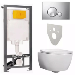 Комплект инсталляция Oli 80 + подвесной безободковый унитаз Sanita Luxe Galaxy RML SLM DM (горизонтальный/в стену выпуск), сиденье микролифт, быстросъемное + клавиша смыва Oli Globe хром глянец, кнопки круглые