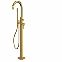 Смеситель для ванны/душа Whitecross Y, однорычажный, напольный, неповоротный, латунь, длина излива: 240 мм, керамический, цвет брашированное золото