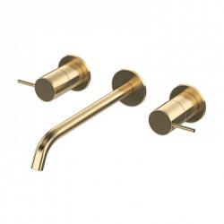 Смеситель для раковины Cezares Leaf, встраиваемый, двухвентильный, длина излива 220 мм, неповоротный, керамический, латунь, цвет Sunrise, с донным клапаном, внутренний/скрытый монтаж