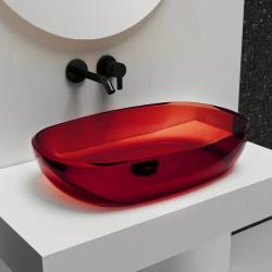 Раковина/умывальник ABBER Kristall, 60х40х15,5 см, накладная, овальная, из полиэфирной смолы, цвет прозрачный красный, без отверстия под смеситель, без слив-перелива