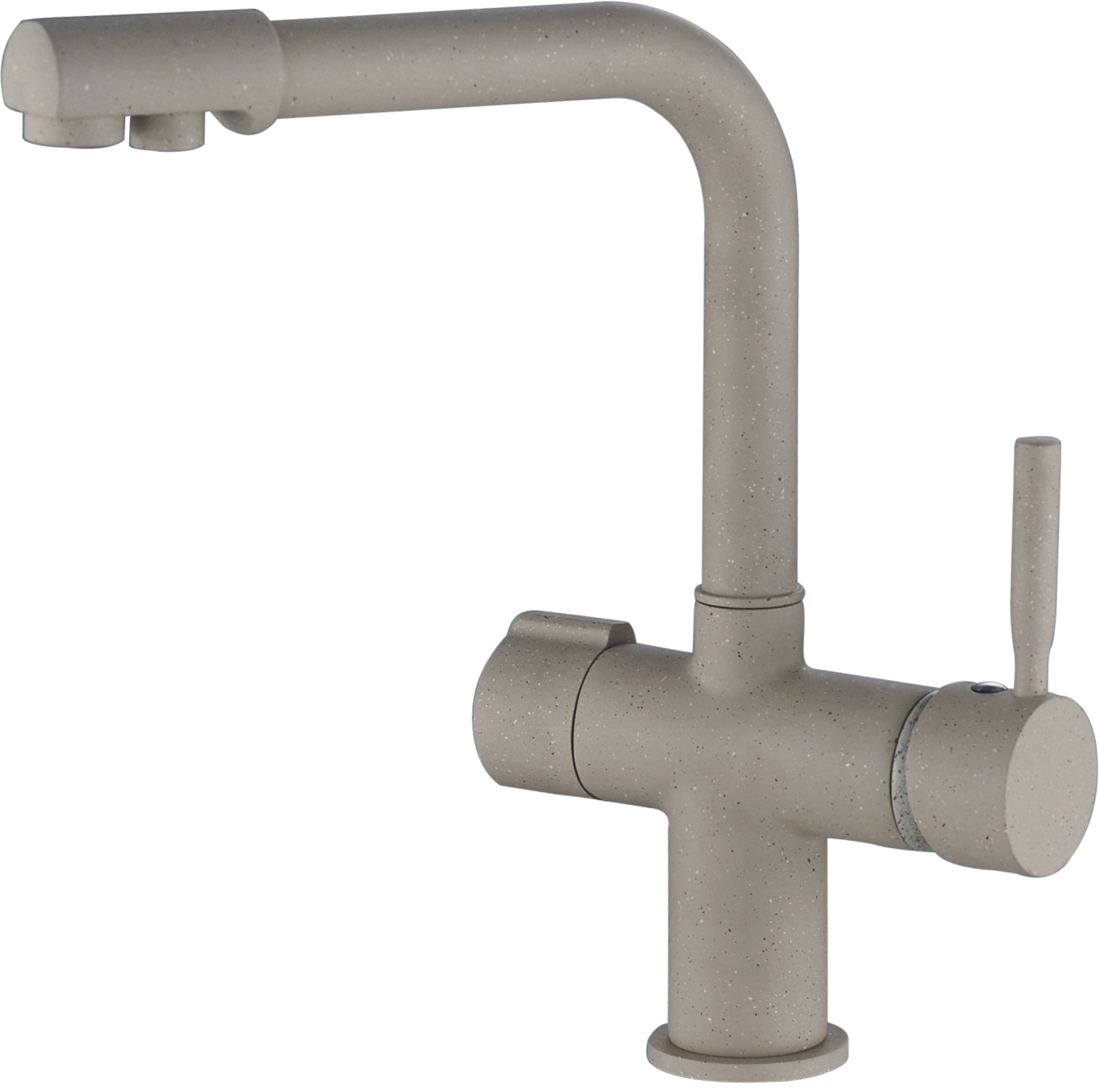 Смеситель для кухни/мойки HAIBA однозахватный, с подключением фильтра питьевой воды, поворотный, латунный, биканальный, с высоким изливом, длина 194 мм, латунь, цвет бежевый