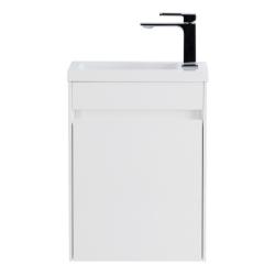 Тумба под раковину BelBagno Pietra Mini 40, 40х22х55 см, подвесная, 1 распашная дверь, МДФ, цвет: белый глянцевый, шкафчик навесной, прямоугольная, левая, в ванную комнату, левосторонняя