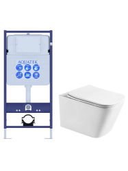 Комплект унитаза с инсталляцией Aquatek Либра Т (Сет) c сиденьем микролифт, безободковый, без кнопки, без крепления, смыв Торнадо