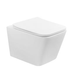 Унитаз подвесной ABBER Rechteck 530х355х360 мм цвет белый, горизонтальный (прямой) выпуск, смыв торнадо, безободковый, система антивсплеск, с сиденьем микролифт, дюропласт AC1201T