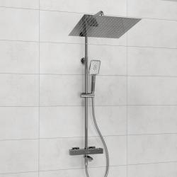 Душевая система WasserKRAFT, высота 840-1150 мм, цвет хром, комплект: термостатический смеситель/излив/тропический душ (с верхней лейкой)/стойка/лейка/шланг, наружного монтажа