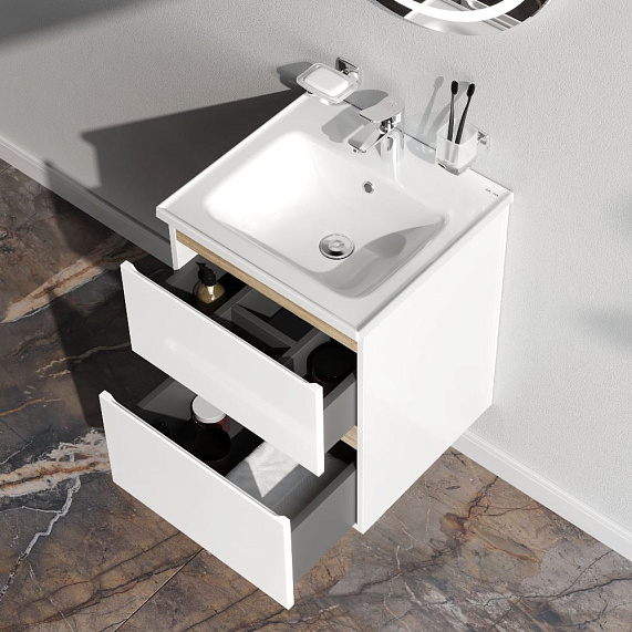 Тумба под раковину AM.PM X-Joy 50, 475x445x600 мм, подвесная, цвет белый, 2 выдвижных ящика, шкаф/шкафчик навесной, под раковину/умывальник, прямоугольная, правая/левая, универсальная