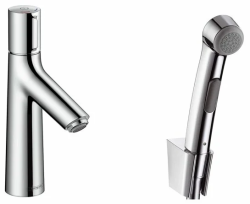 Смеситель для раковины Hansgrohe Talis Select S однорычажный, керамический, фиксированный излив, длина 9,3 см, латунь, цвет хром, с душевым шлангом/лейкой для биде, со сливным клапаном Push-Open