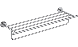 Полка Aquatek Оберон с полотенцедержателем, 600х220 мм настенная, цвет хром, нержавеющая сталь/латунь, прямоугольная, подвесная, для душа/ванной