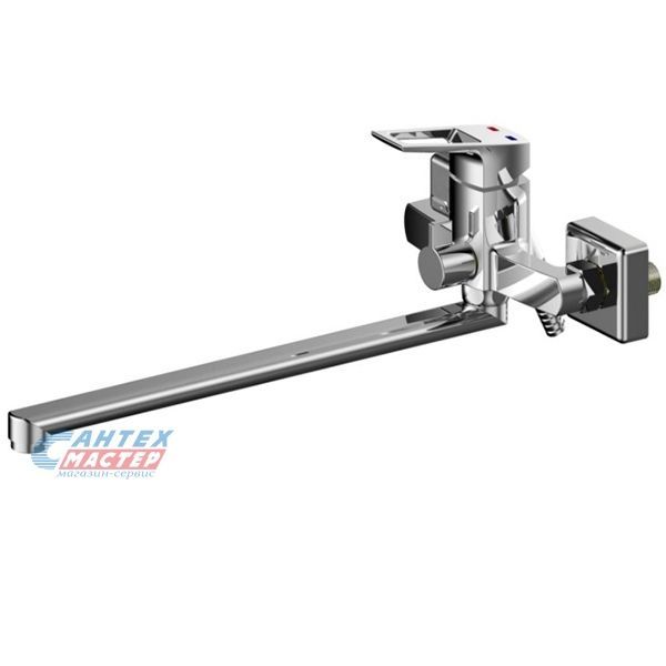 Смеситель для ванны/душа Milardo Atlantic однорычажный, керамический, настенный, излив поворотный 350 мм, с гибким шлангом, душем/лейкой, латунь, цвет хром, длинный, универсальный, горизонтальный, рычажный, кран, комплект, сантехника, размер